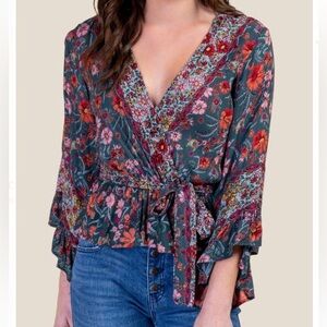 Francesca’s | Floral Faux Wrap Blouse Size Small Boho Bohemian